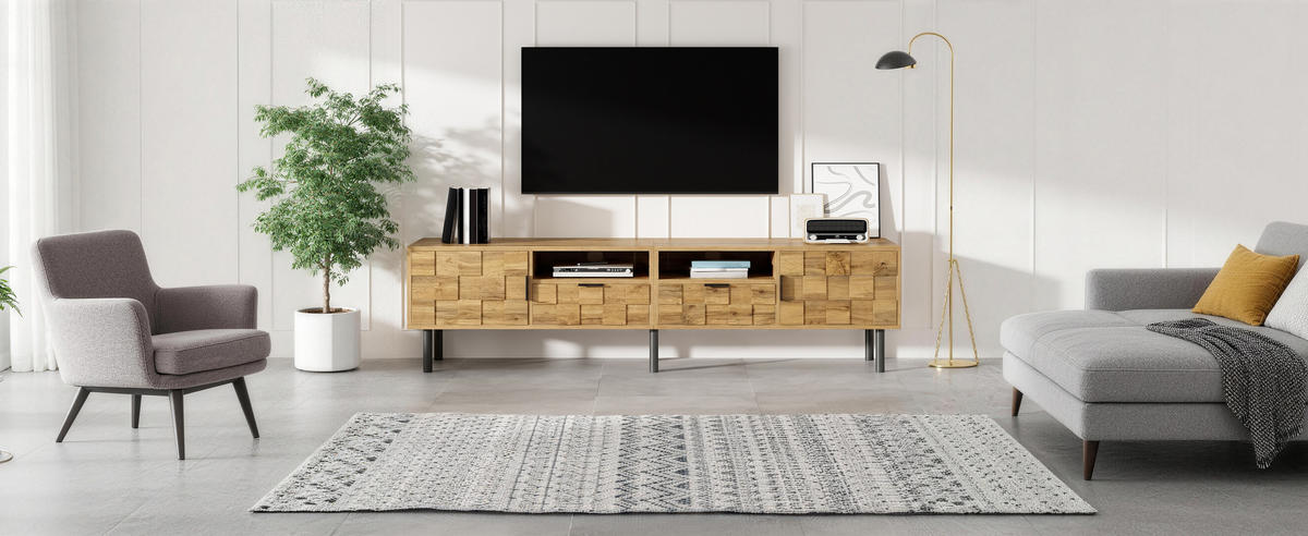 TV-LOWBOARD Mosaik 2 Türen 2 Schubladen - Naturfarben, Holzwerkstoff (160/42.5/35cm) - Fortuna Lai