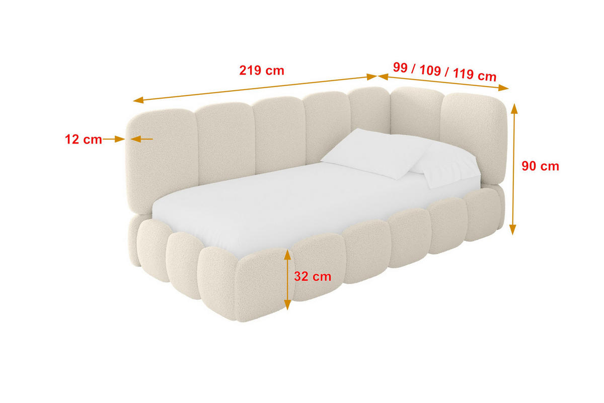 EINZELLBETT Jugendbett mit Bettkasten, Links - AVRY 100x200 Beige - Champagner/Beige, Holzwerkstoff/Textil (100/200cm) - ALTDECOR