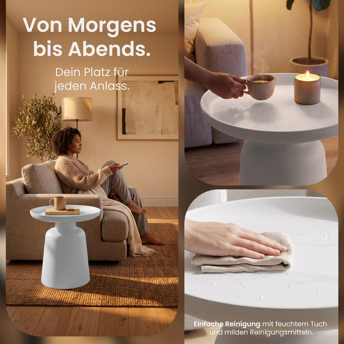BEISTELLTISCH rund 49 cm Kunststoff Weiß - Weiß, Kunststoff (49/49/45cm) - CLP