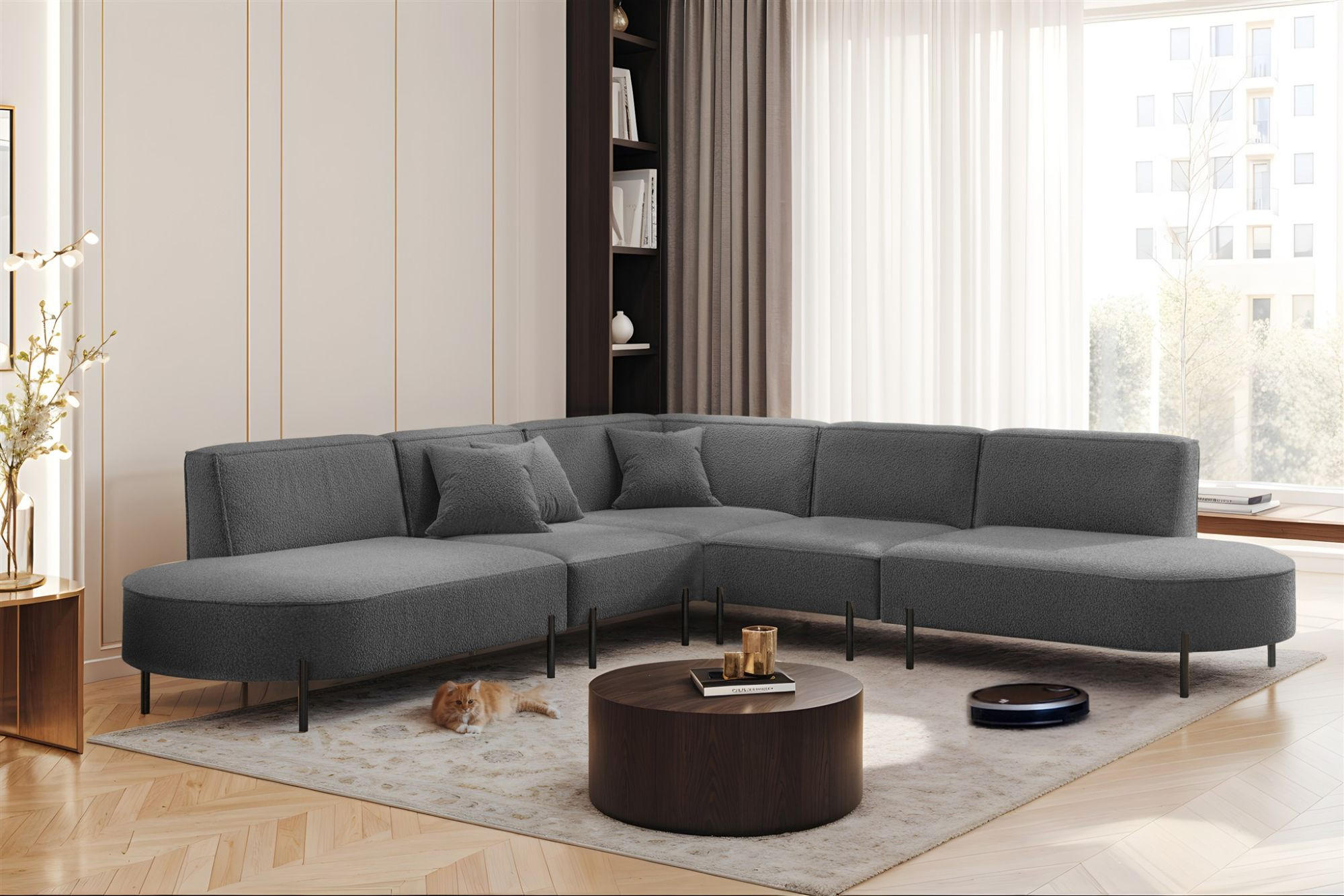 ECKSOFA Valencia - Dunkelgrau, Holzwerkstoff/Textil (303/303cm) - Fun Möbel