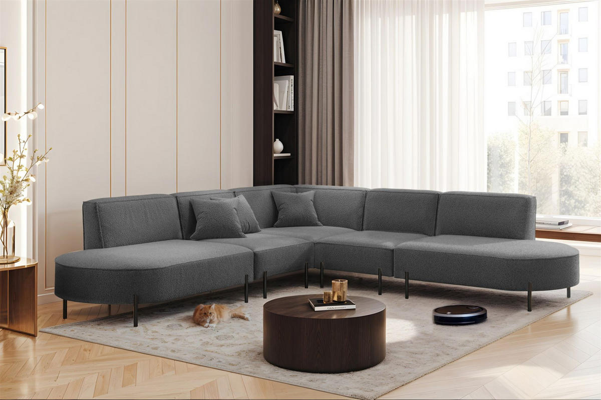 ECKSOFA Valencia - Dunkelgrau, Holzwerkstoff/Textil (303/303cm) - Fun Möbel
