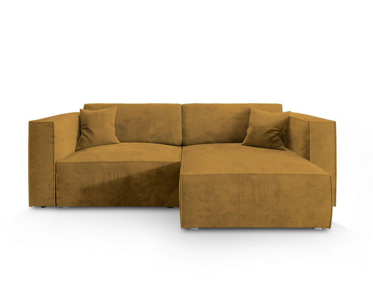 ECKSOFA NERIO M Gelb Velours-Stoff mit Schlaffunktion - Gelb, Holz (245/148cm) - MASSENO