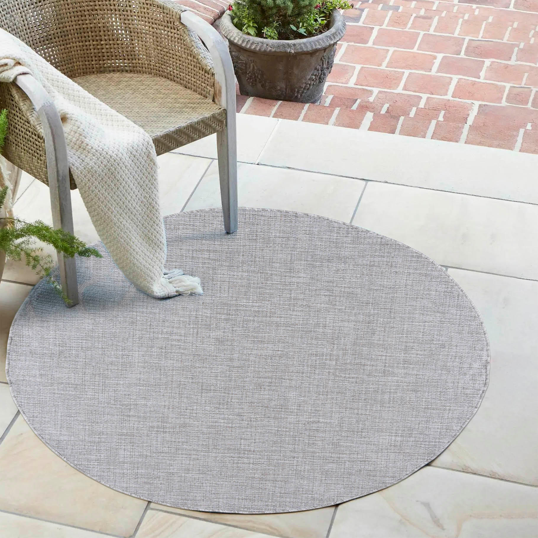 TEPPICH Grau In-Outdoor Einfarbig - Rund, Kurzflor, Modern, Minimalistisch - 200 x 200 cm - Dunkelgrau/Hellgrau, Textil (200/200cm) - Mazovia