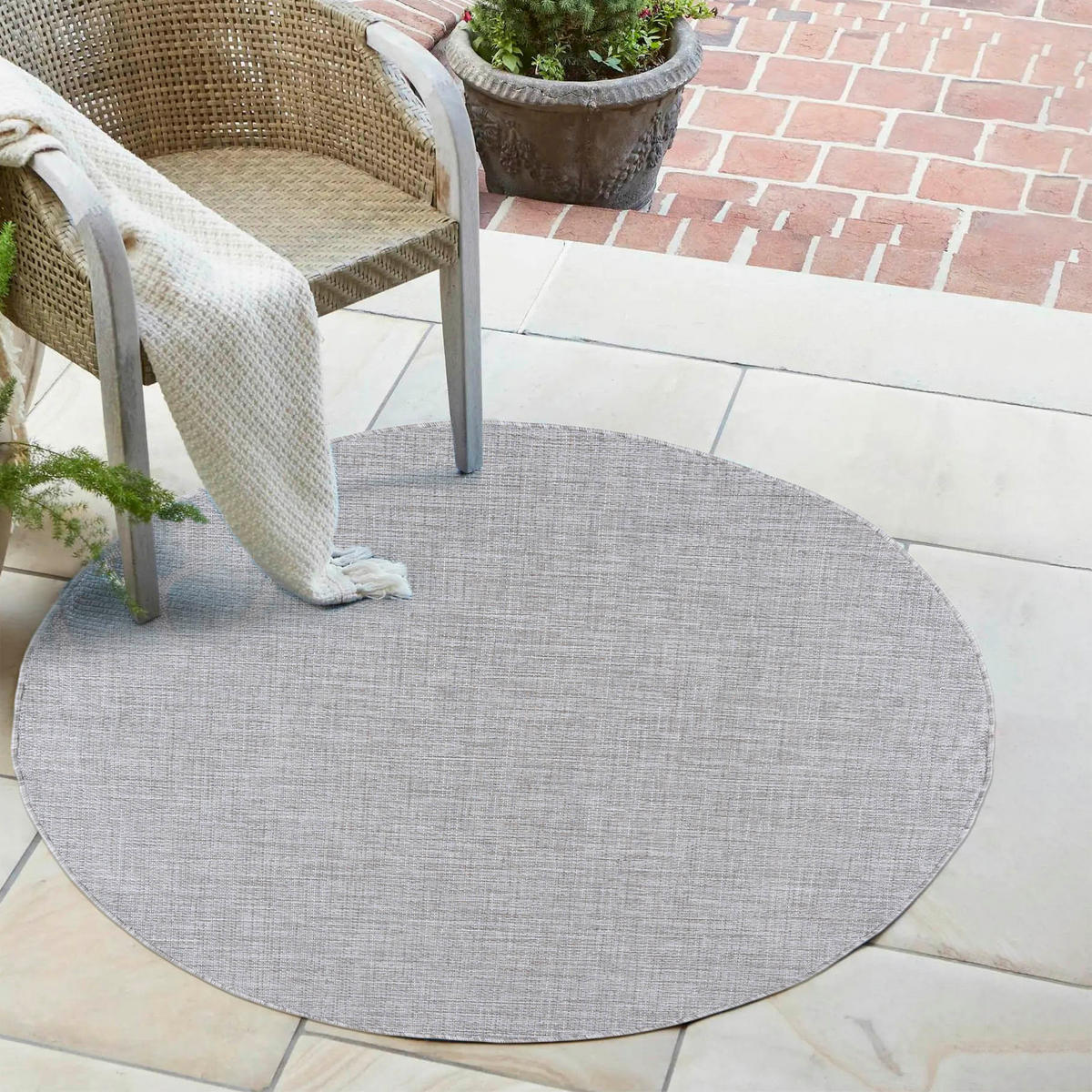 TEPPICH Grau In-Outdoor Einfarbig - Rund, Kurzflor, Modern, Minimalistisch - 240 x 240 cm - Dunkelgrau/Hellgrau, Textil (240/240cm) - Mazovia