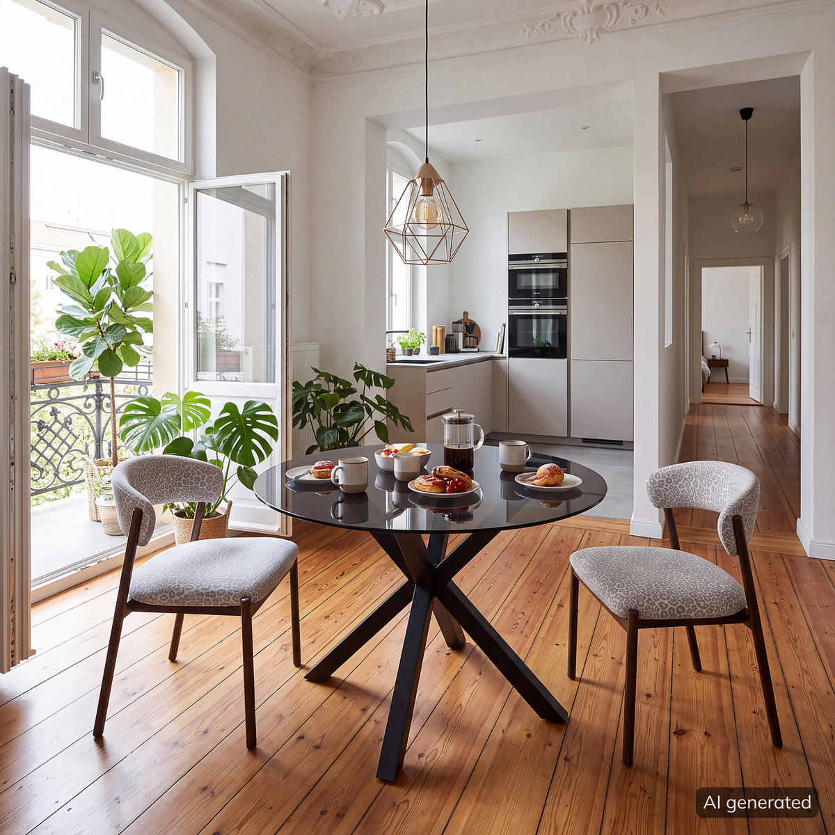 ESSTISCH rund - Glas / Eiche massiv - Eichefarben/Schwarz, Glas/Holz (119/119/76cm) - home24