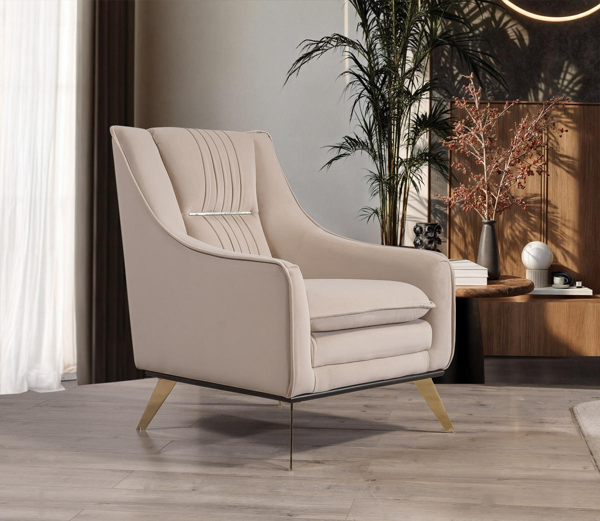 SITZGARNITUR Bologna Creme-Karamell Stellvariante:3+1+1 - Beige, Holz (229/82/92cm) - Villa Möbel