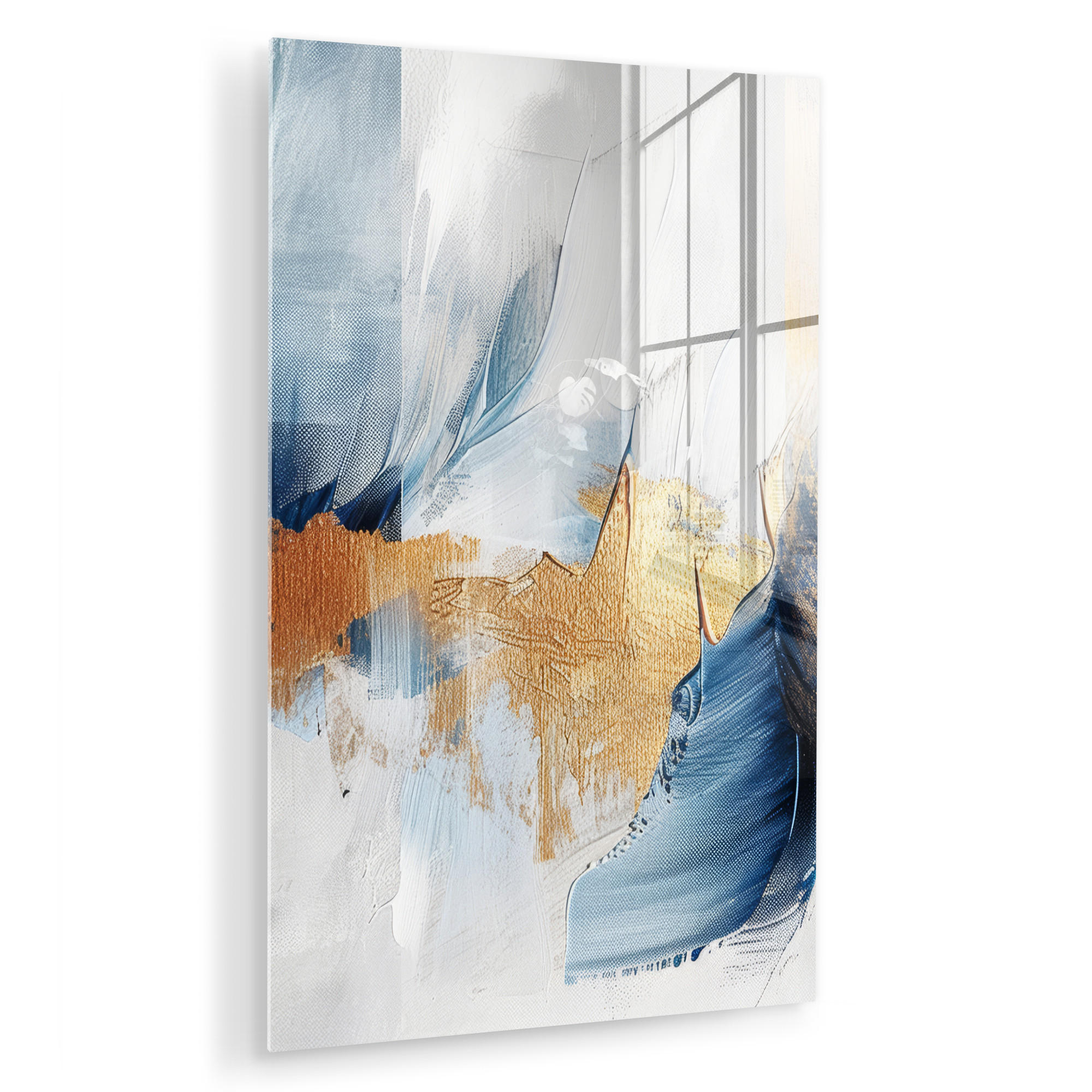 ACRYLGLASBILD Gold - Blau - Aquarell - Kunst - Modern 60x90 cm - Hellblau, Glas (60/90cm) - MuchoWow