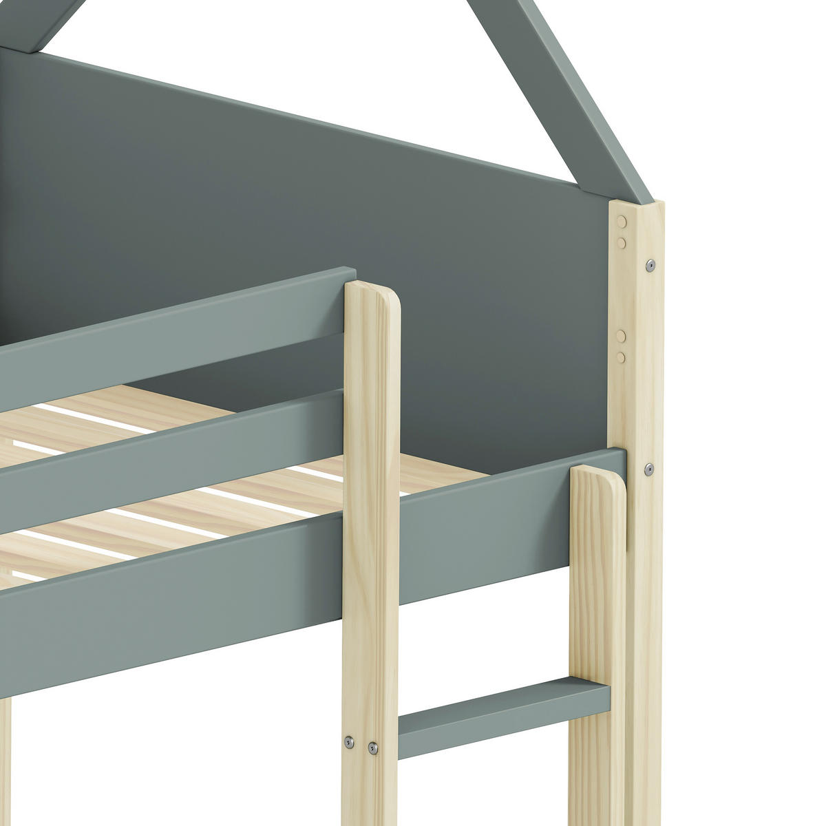 MONTESSORI Etagenbetten 90x190 cm in Hausform 104,7/200/174,9 cm - Grün, Holz - Calicosy