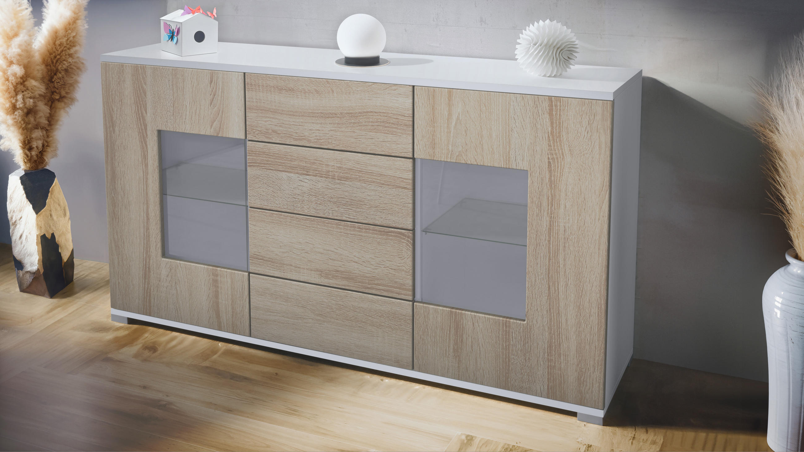 SIDEBOARD Grömitz Eiche sägerau - Eiche San Remo, Holzwerkstoff (138.5/75.5/35cm) - Vladon