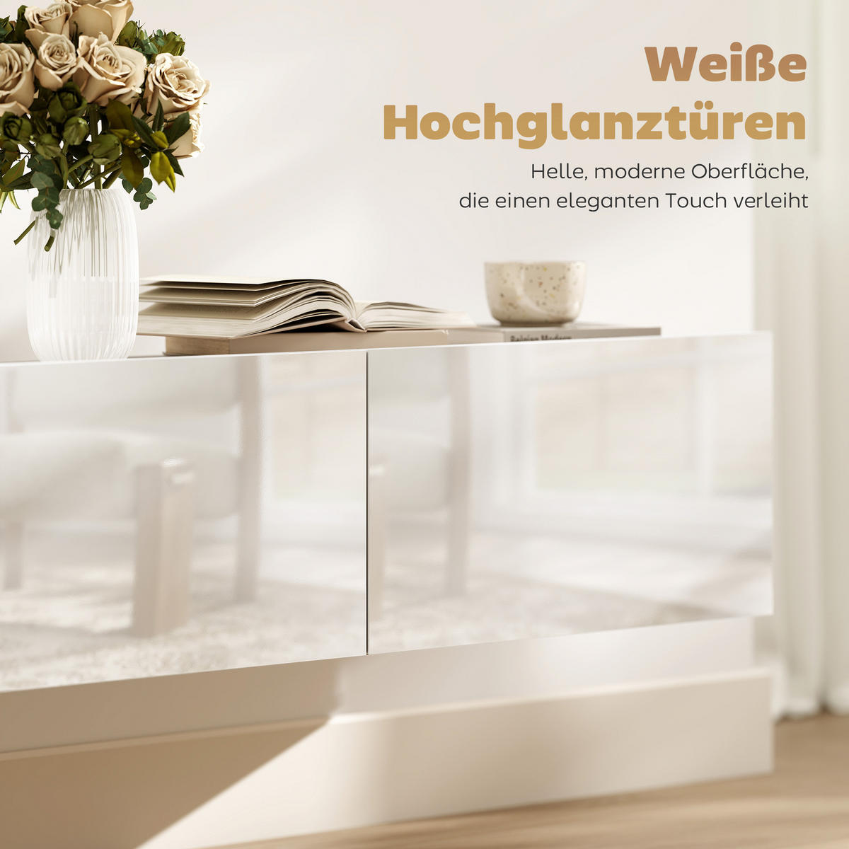 TV Schrank Lowboard hängend 180 cm für Fernseher bis zu 82 Zoll Weiß - Weiß Hochglanz/Weiß, Holzwerkstoff (31.5/29.8/180cm) - HOMCOM