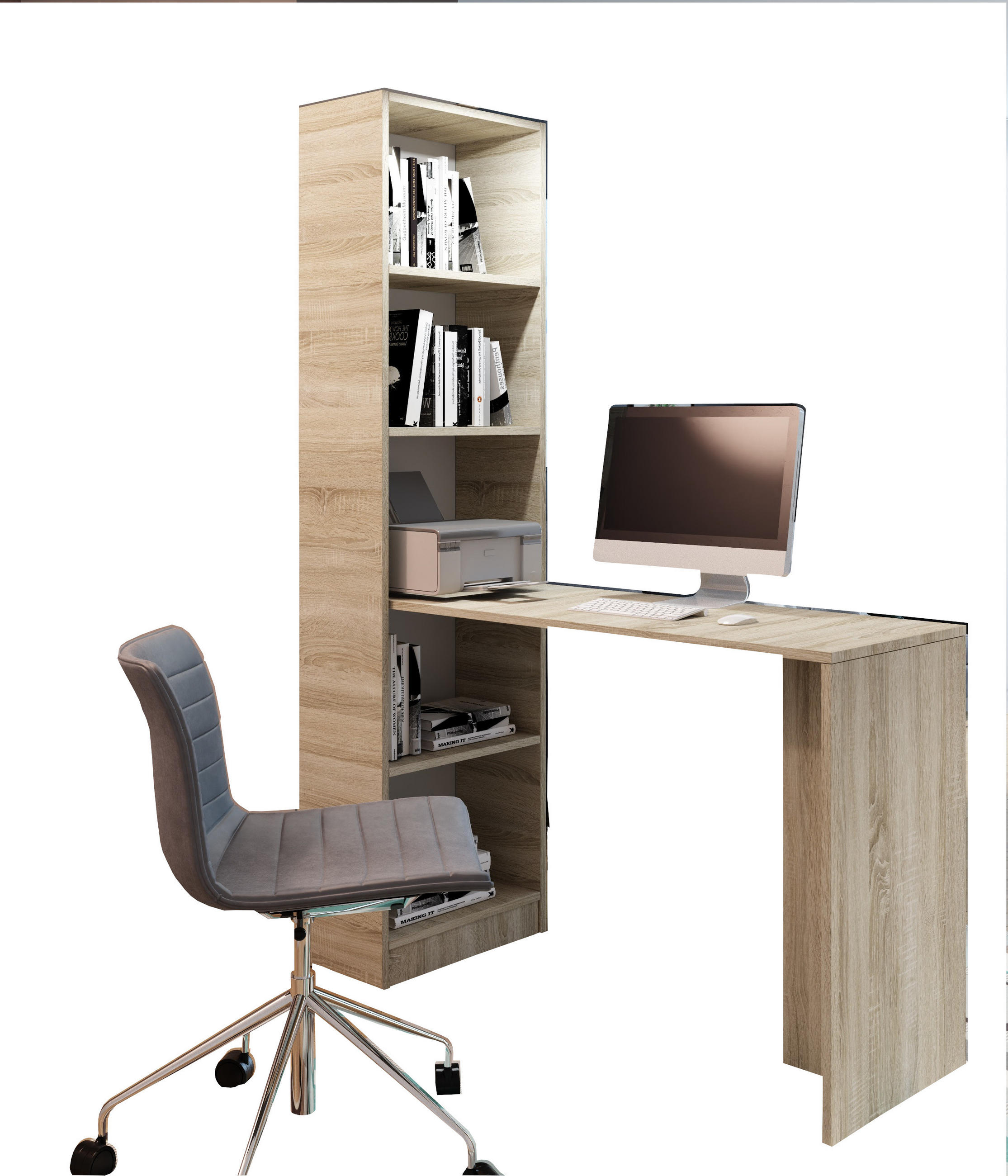 Kier Furniture PSACÍ STŮL B-1 s regálem Dub Sonoma