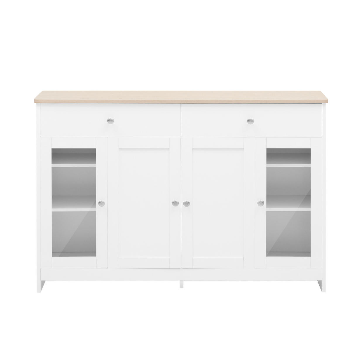 SIDEBOARD z MDF, 120/37/80 cm bílý v dekoru dřeva se 4 dvířky a 2 zásuvkami - bílá, kompozitní dřevo (120/80/37cm) - Modenvie