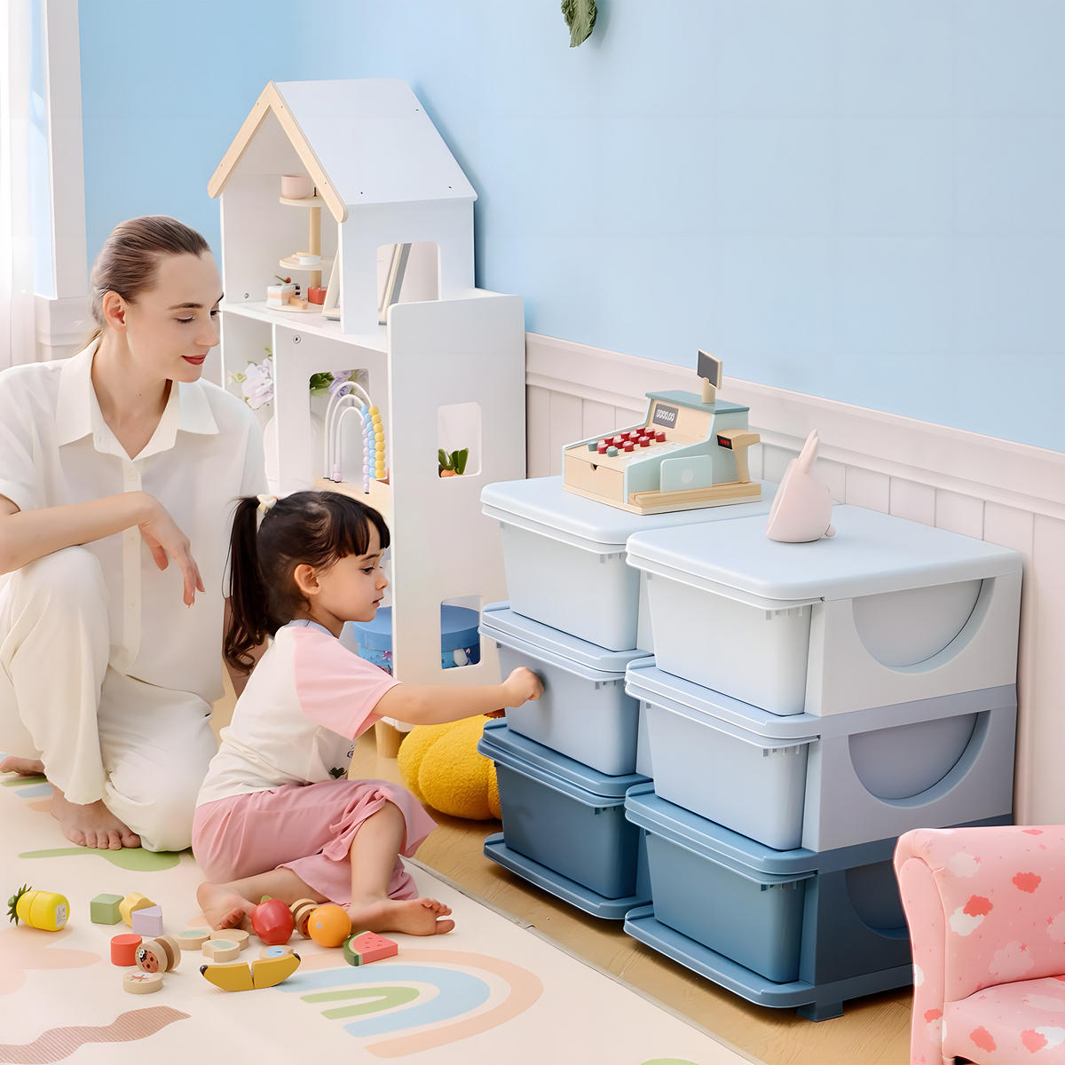 SCHUBLADENSCHRANK für Kinder Aufbewahrungsboxen mit 6 Ebenen Kindermöbel Blau - Blau, Kunststoff (37/56.5/75cm) - HOMCOM