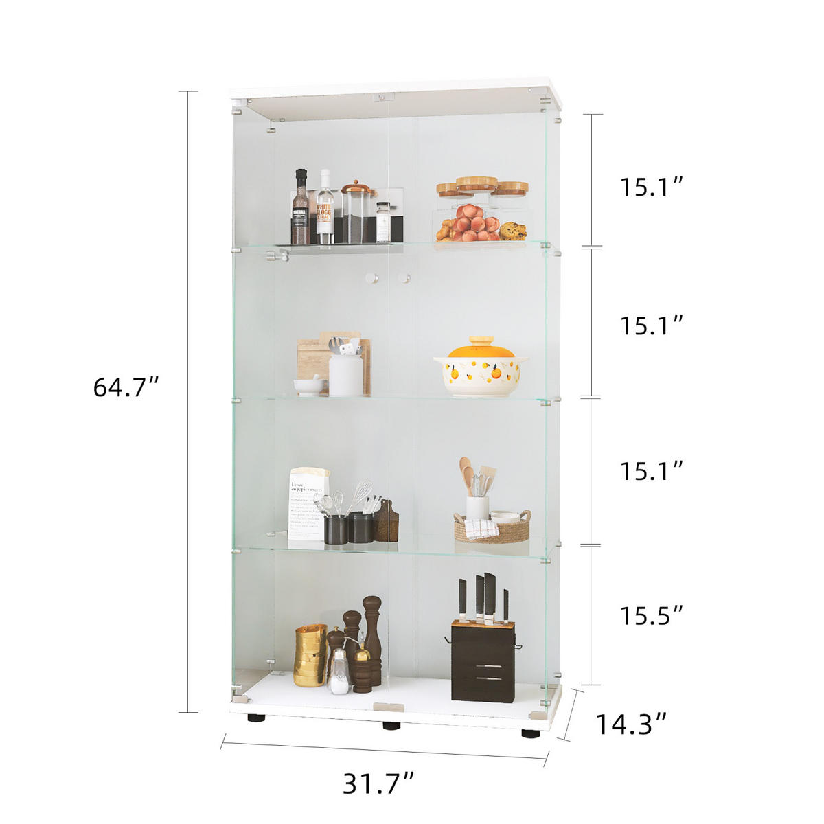 VITRINE Glasvitrine Weiß Mit 2 Türen, 4 Ebenen & Schloss - Weiß, Holz (36/164/80cm)