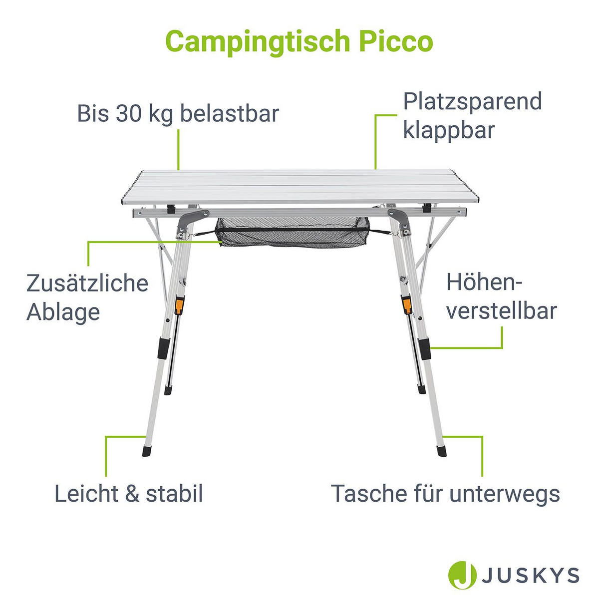 CAMPINGTISCH Picco faltbar silber - Silberfarben, Metall (90/52/68cm) - Juskys