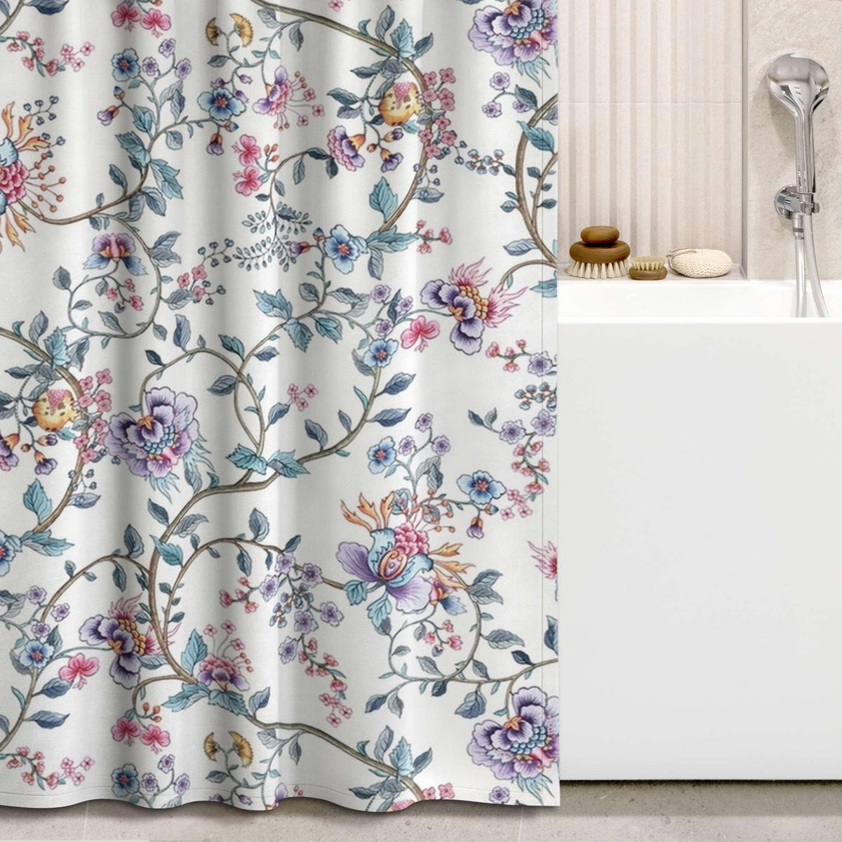 DUSCHVORHANG Blumenranken in Pastell 180/180 cm - Multicolor, Textil (180/180cm) - Bilderwelten