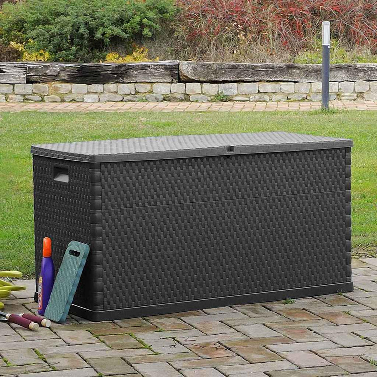 GARTENBOX, Witterungsbeständig, 120/56/63 cm, aus PP Rattan, Anthrazit - Anthrazit, Kunststoff (120/63/56cm) - vidaXL