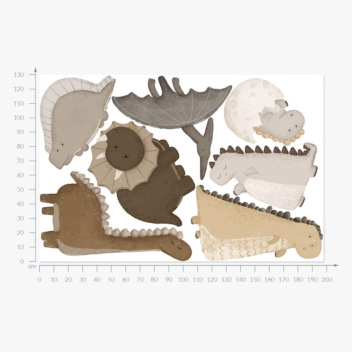 WANDAUFKLEBER 130x198cm - Pastellfarbene Dinosaurier - Multicolor, Kunststoff (130/198/0.1cm) - Wallfluent