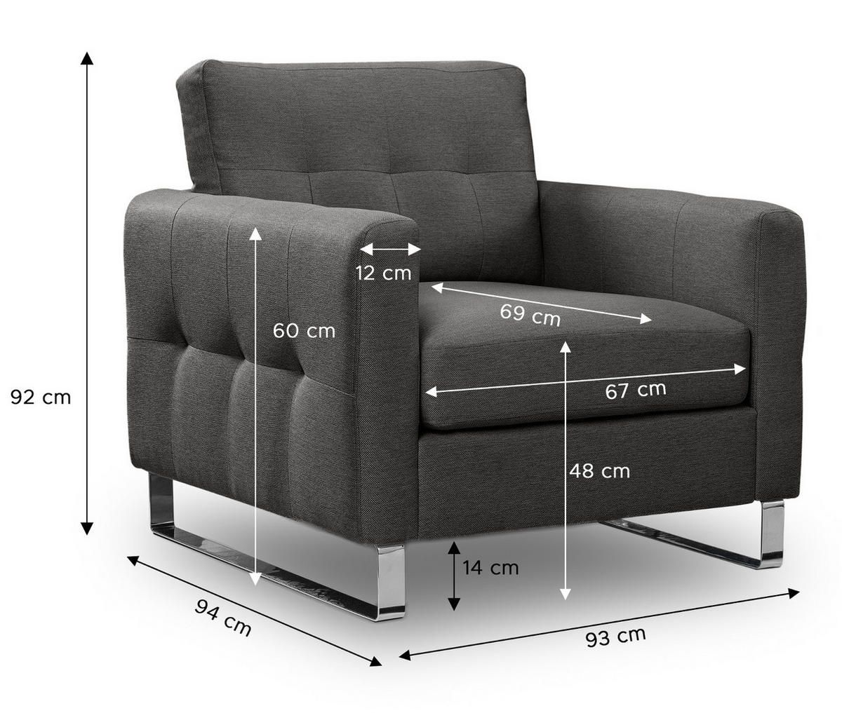 SESSEL grau Flachgewebe 93 x 94 cm, Clubsessel mit Steppoptik - Chromfarben/Grau, Holz/Textil (93/92/94cm) - Inn.Furn