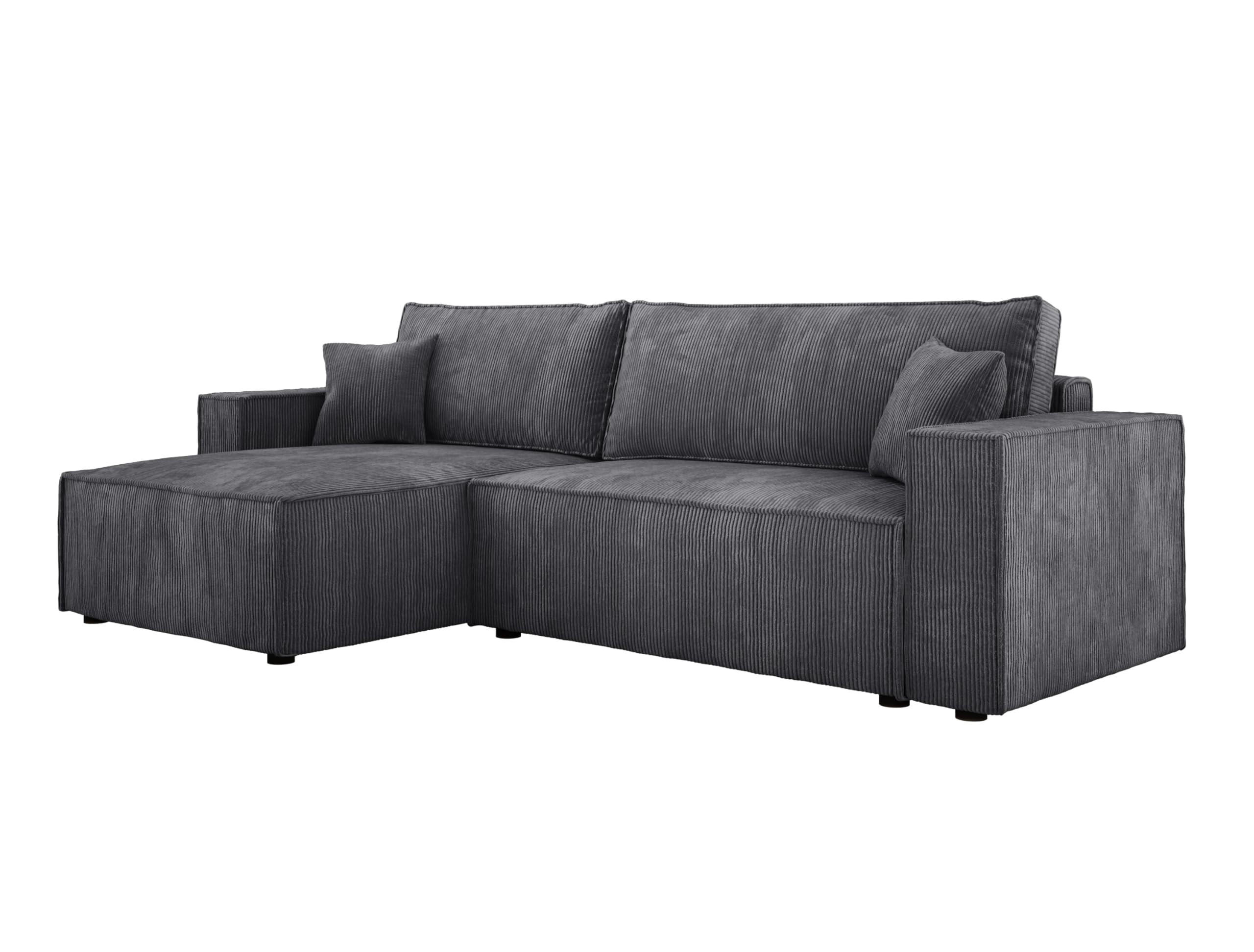 ECKSOFA POSO XL UNIVERSAL, Schlaffunktion und Lattenrost - L-Form, Cord, Federung auf Wellfedern, 274x143x83 cm, Links Grey - Grau, Holz/Textil (277/143cm) - DomoHome