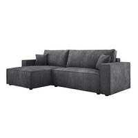 ECKSOFA POSO XL UNIVERSAL, Schlaffunktion und Lattenrost - L-Form, Cord, Federung auf Wellfedern, 274x143x83 cm, Links Grey - Grau, Holz/Textil (277/143cm) - DomoHome