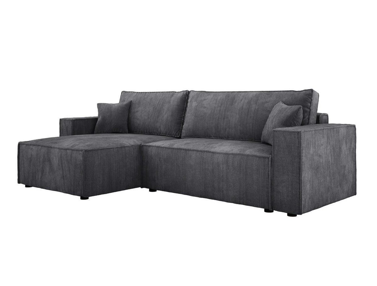 ECKSOFA POSO XL UNIVERSAL, Schlaffunktion und Lattenrost - L-Form, Cord, Federung auf Wellfedern, 274x143x83 cm, Links Grey - Grau, Holz/Textil (277/143cm) - DomoHome