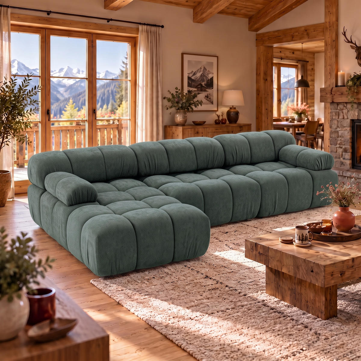 MODULARES Ecksofa MOMENTUM L, Links, Breite 282 cm, strukturierter Stoff, Blaugrau - Chromfarben/Blaugrau, Holz/Textil (282/155cm) - Muffo
