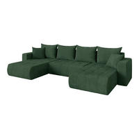 SEDACÍ SOUPRAVA DO U s funkcí spaní a úložným prostorem MILA-U 378x194x86 zelená manšestr - černá/tmavě zelená, kompozitní dřevo/textil (378/86/194cm) - ALTDECOR