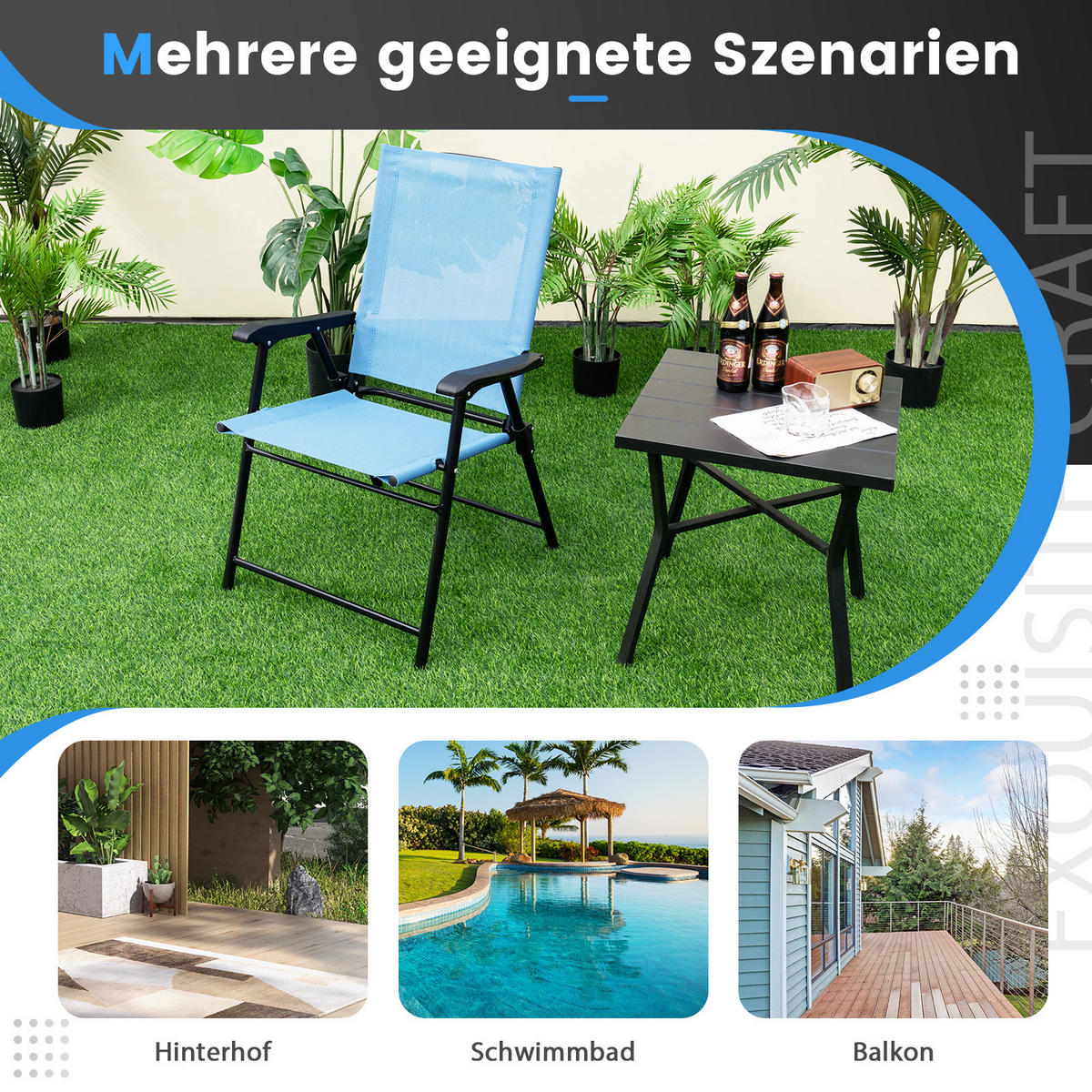 TERRASSENSTUHL Blau (4-teilig) - Blau, Metall (60/93/65cm) - COSTWAY