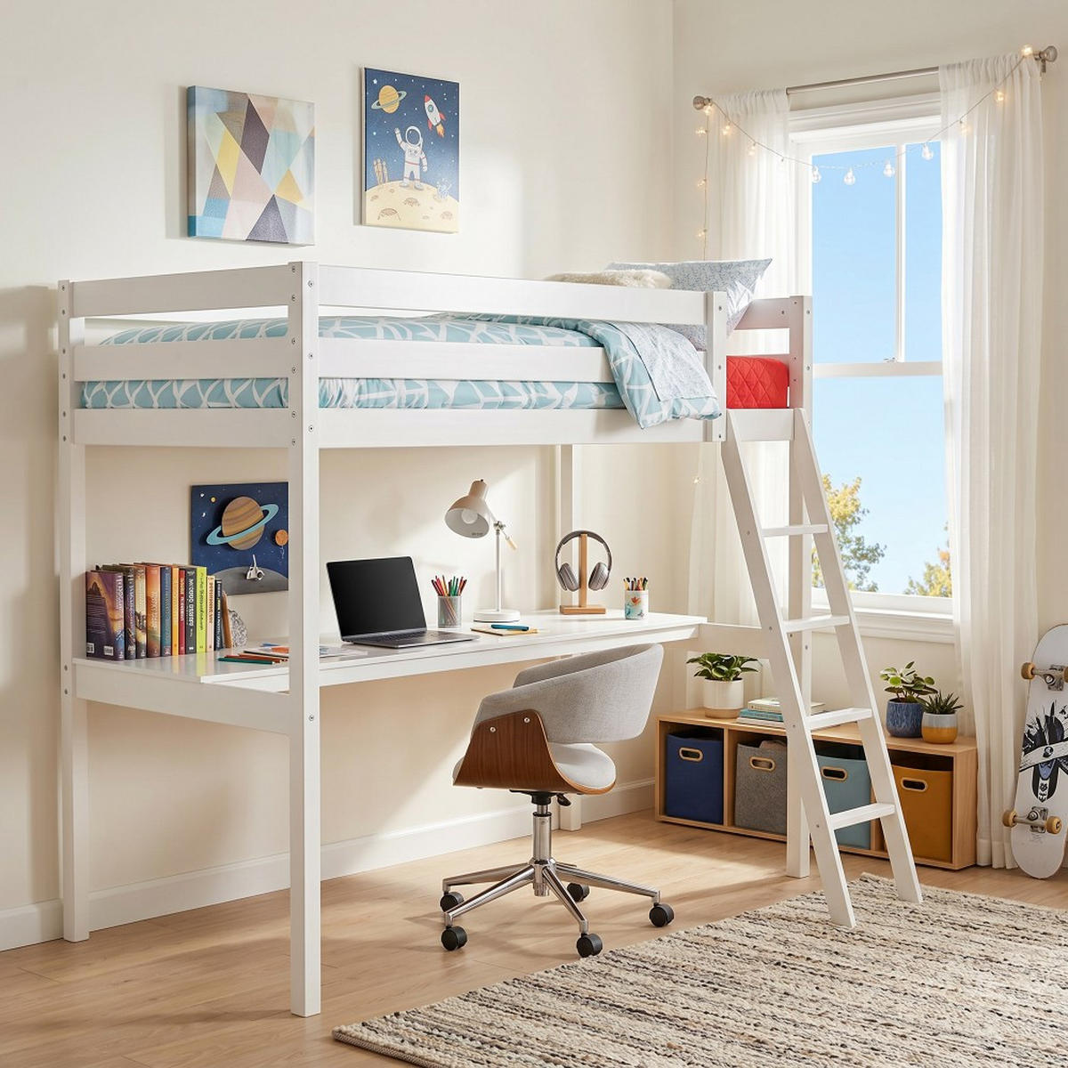 HOCHBETT ASPEN / 90x190 cm mit schreibtisch - Weiß - Weiß, Holz (90/190cm) - Weber Industries