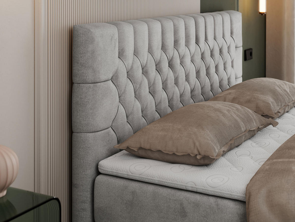 BOXBETT PERA 160/200 Hellgrau Velvet - H4 - Hellgrau, Holz/Textil (160/200cm) - MKS