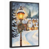 LEINWAND Bilder mit Rahmen - Weihnachtsdorf - Häuser - Schnee - Weihnachten - 20x30 - Sandfarben, Textil (20/30cm) - MuchoWow
