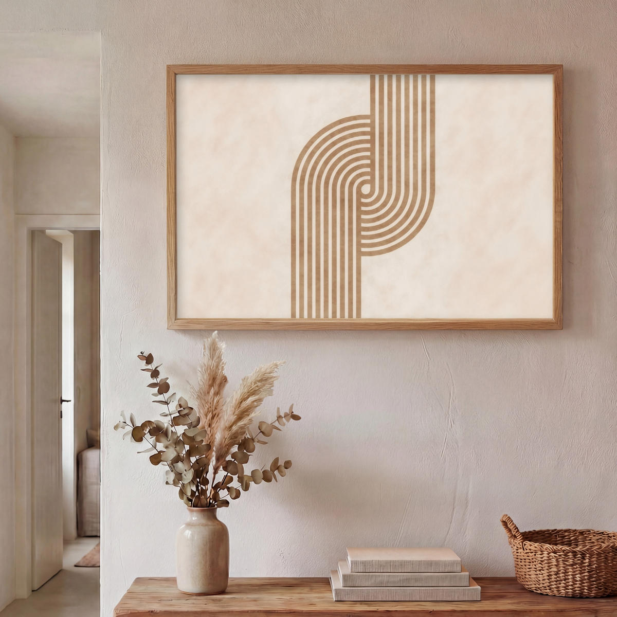 NÁSTĚNNÁ LAMPA S AKUMULÁTOREM Symetrický ohyb - měděná barva 90x60 cm - béžová, kompozitní dřevo (90/60/8cm) - OnlyWow