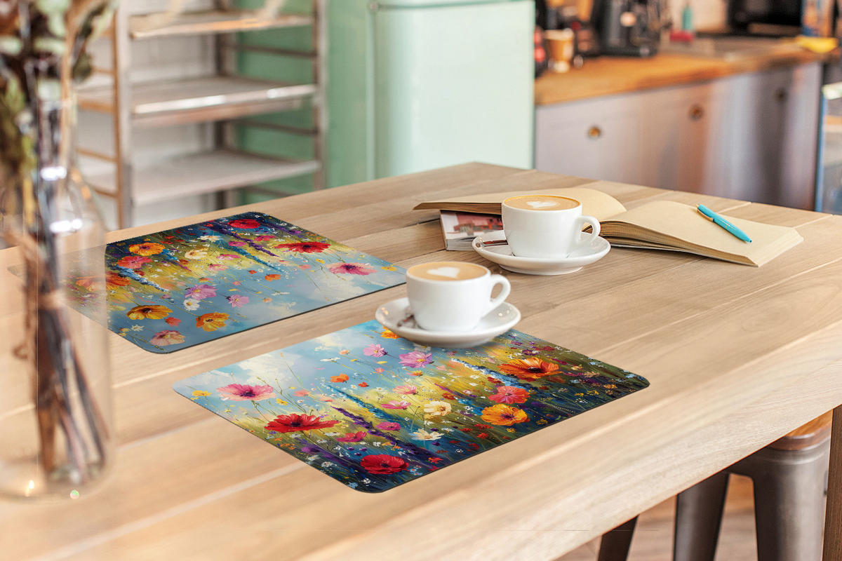 PLATZSETS 6er-Set Blumen - Natur - Botanik - Kunst 45x30 cm - Multicolor, Kunststoff (0.3/45/30cm) - MuchoWow