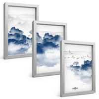 BILDER SET 3er Set - 20x30 cm Silberner Rahmen - Berge, Wolken, Bäume, Vögel - Silberfarben, Kunststoff (20/30cm) - TULUP