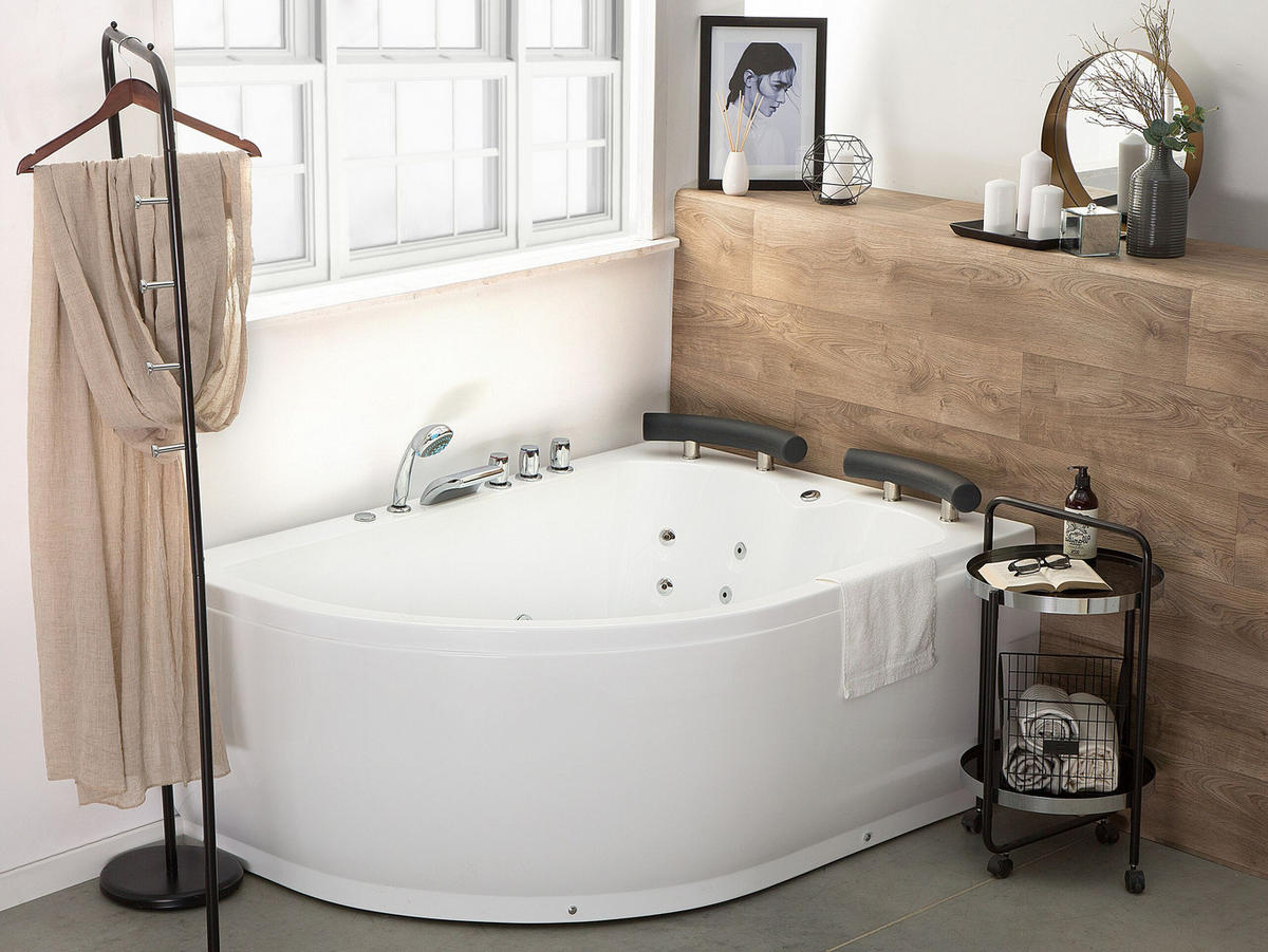 WHIRLPOOL BADEWANNE mit LED 113x160x63 cm weiß Paradiso - Weiß, Kunststoff (113/63/160cm) - Beliani