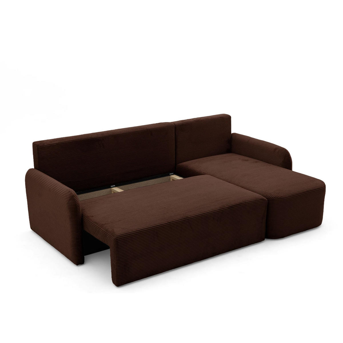 ECKSOFA CASPER L Rechts mit Schlaffunktion 132x198 Cord Dunkelbraun - Dunkelbraun/Schwarz, Holz/Kunststoff (145/217cm) - NACANAPA