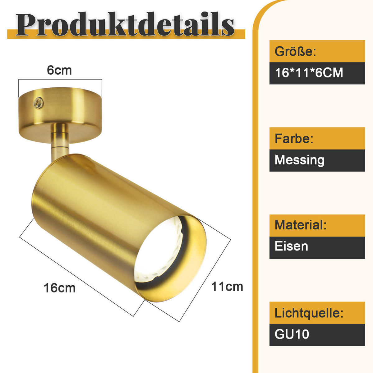 STRAHLER Matteo 1-flammig 6/6/16 cm - Messingfarben, Metall (6/6/16cm) - Nettlife