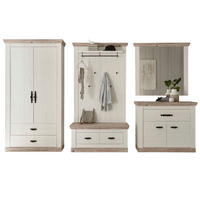 GARDEROBENKOMBINATION Pinie weiß, Oslo Pinie Landhaus, Garderobe Set 5-tlg., 341 x 201 cm - Weiß/Pinienfarben, Holzwerkstoff/Metall (341/201/45cm) - Furn.Design