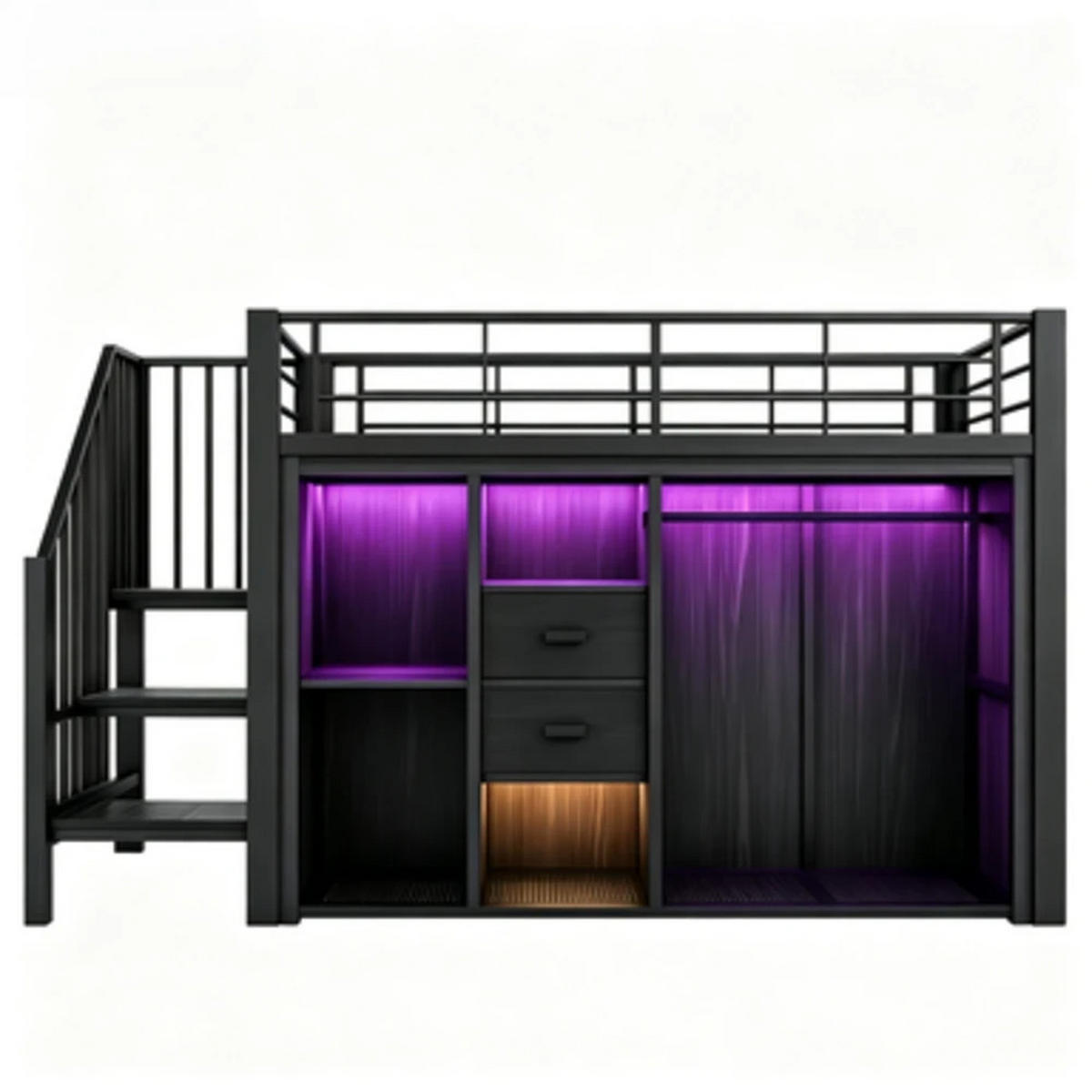 HOCHBETT 90×200 cm aus Metall mit LED-Beleuchtung, schwarz - Schwarz, Metall (90/200cm) - Luhomfu