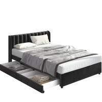 ČALOUNĚNÁ postel 140/200 cm černá ze sametu s roštem a 2 zásuvkami - černá, textil (140/200cm) - OKWISH