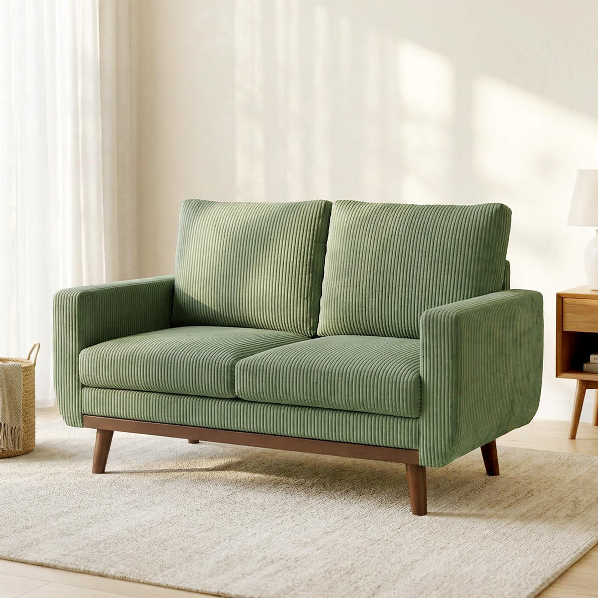 2-SITZER-SOFA Cord Grün - Naturfarben/Grün, Holz/Textil (74/84/134cm) - HOMCOM