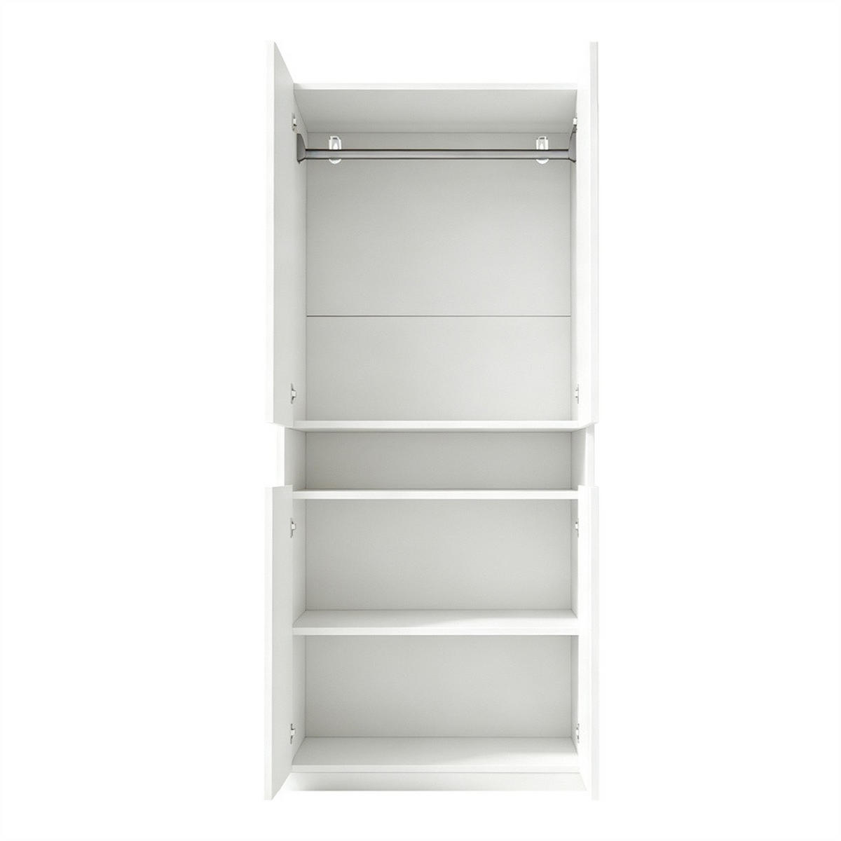 KLEIDERSCHRANK mit LED-Beleuchtung & Kleiderstange - 4 Türen & Offenes Fach - 70 × 55 × 180 cm - Weiß - Weiß, Holzwerkstoff (70/180/55cm) - DELFA