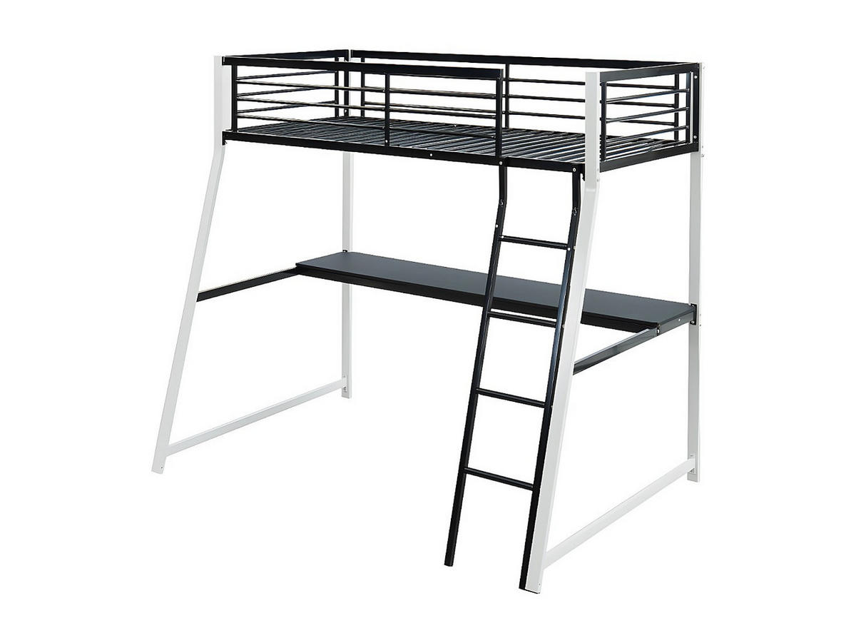 HOCHBETT mit Schreibtisch - 90 x 190 cm - Schwarz & Weiß - MALICIA - Schwarz, Metall (138/200cm) - Vente-Unique