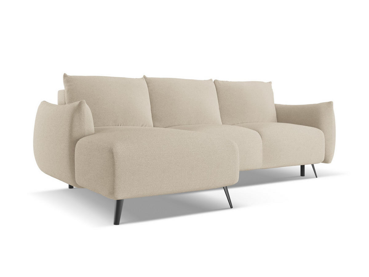 ECKSOFA mit Schlaffunktion Chenille Stoff Beige - Beige/Schwarz, Textil/Metall (162/242cm) - Makamii