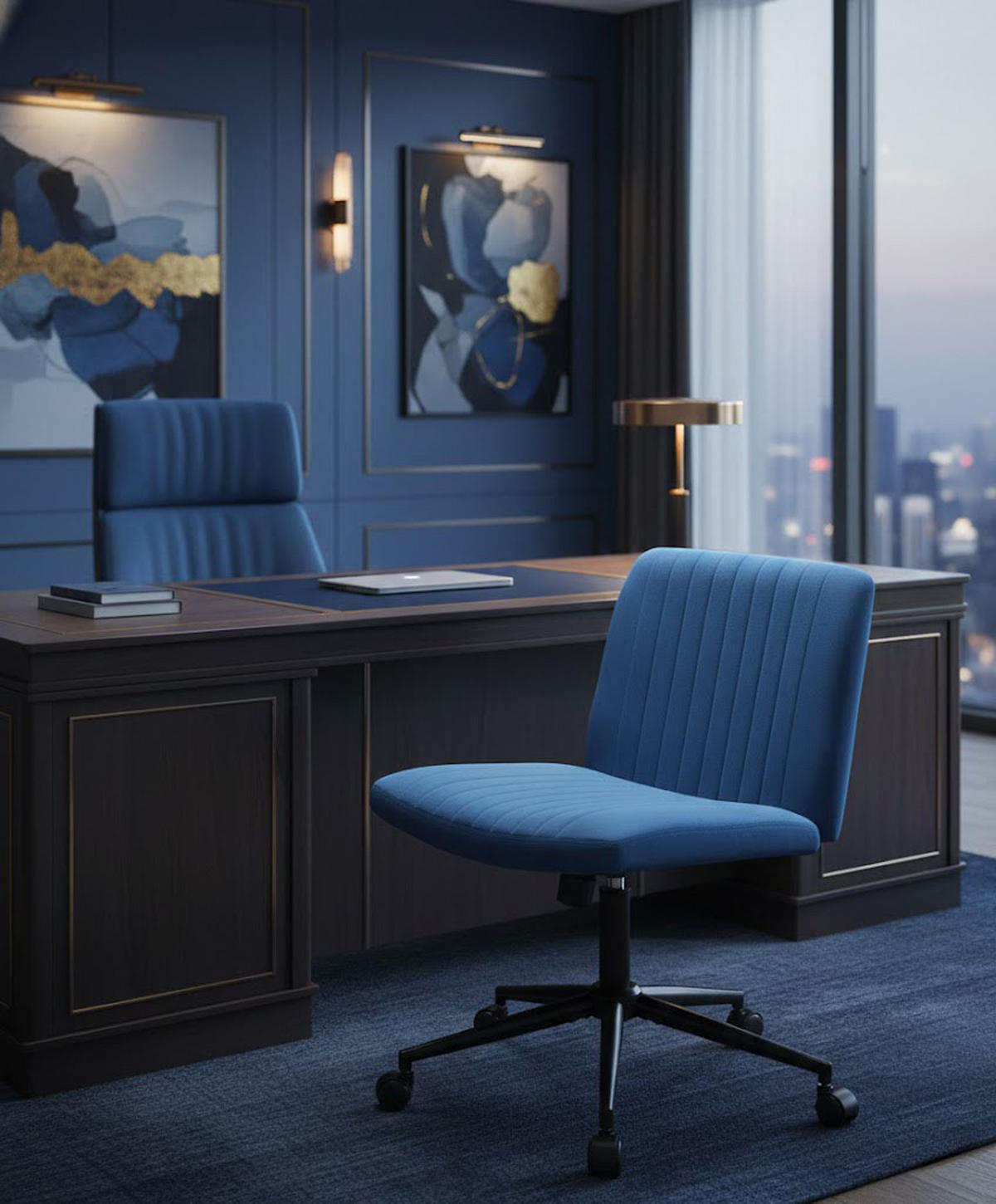 BÜROSTUHL Lynox Samt blau - Blau/Schwarz, Metall (62/98/65cm) - TPFLiving