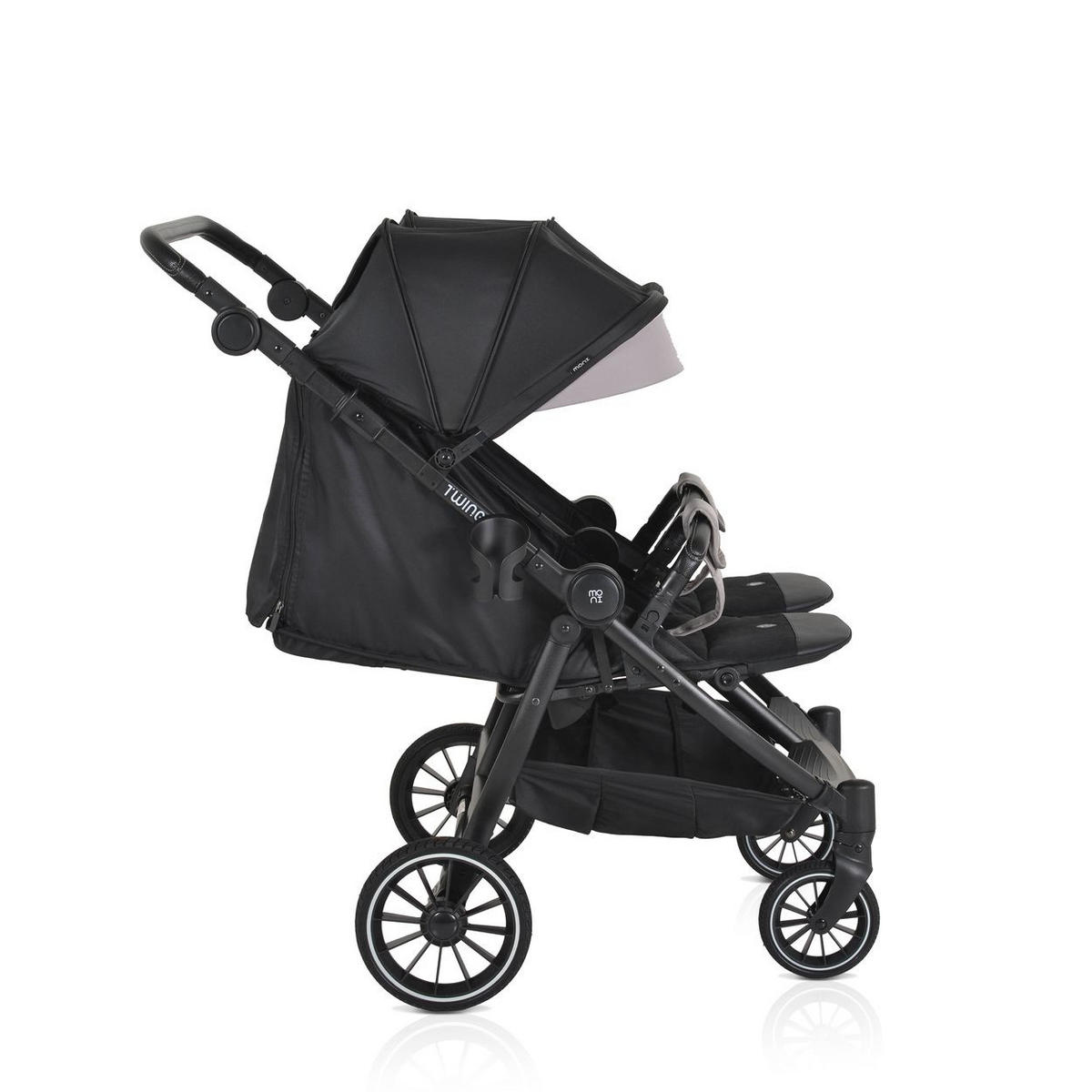GESCHWISTERKINDERWAGEN TwinGo schwarz Getränkehalter, Fußabdeckung, Hinterradbremse - Schwarz, Textil/Metall (102/78/106cm) - Moni