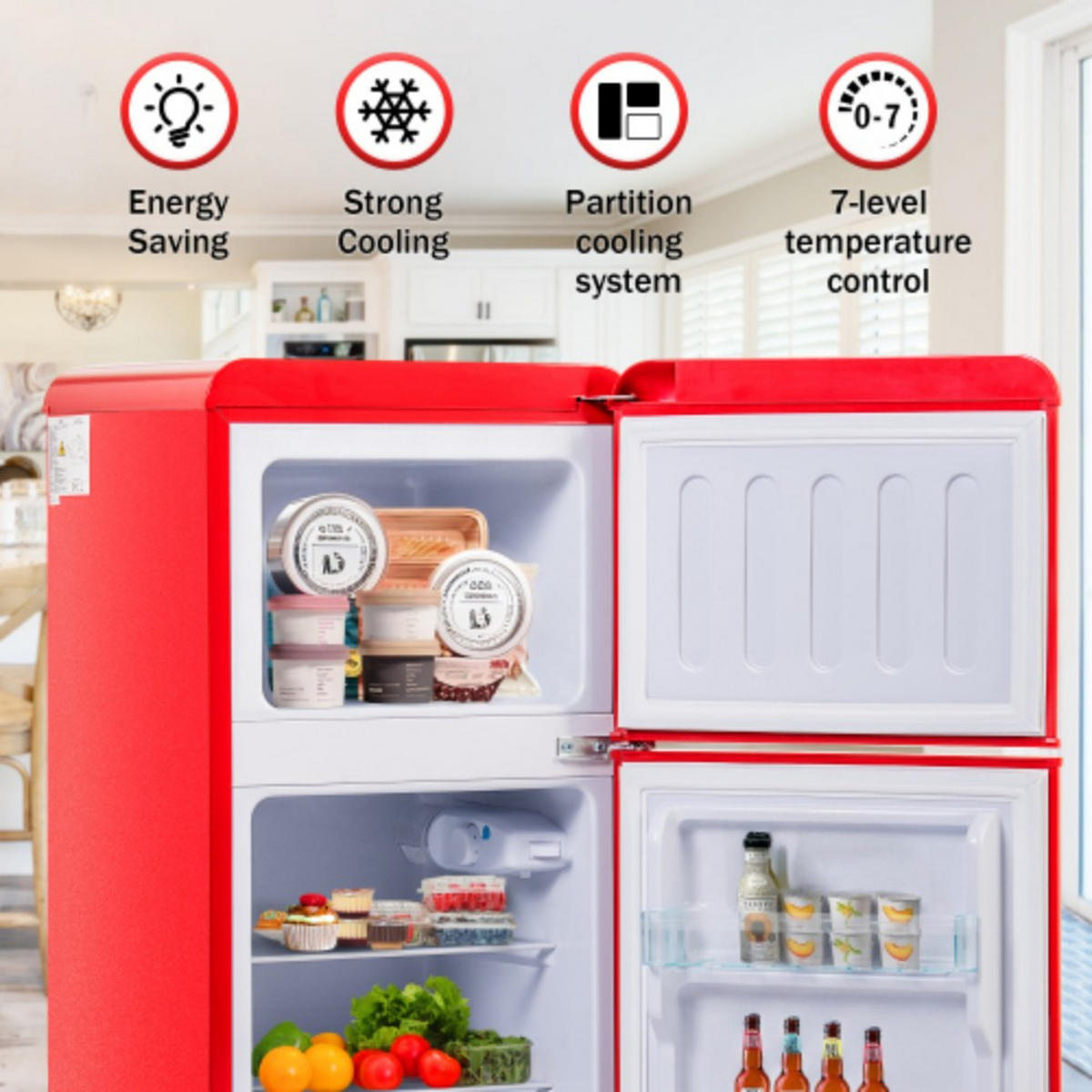 MINIKÜHLSCHRANK Rot 88.8/45.5/42.5 cm 60L - Rot, Kunststoff/Metall (45.5/42.5/88.8cm)