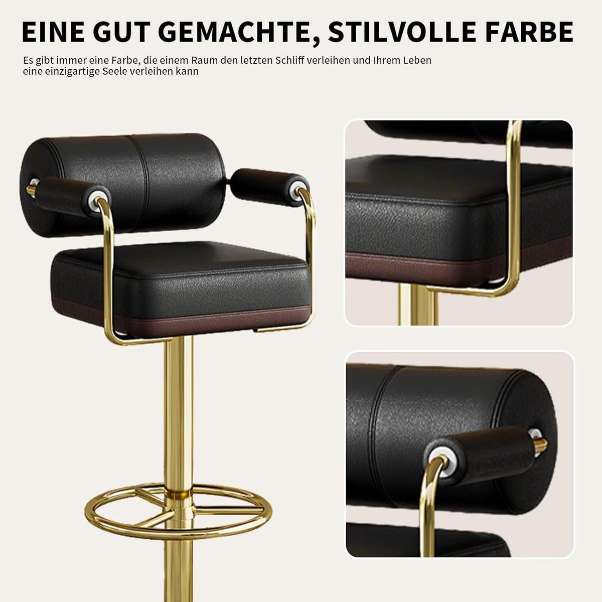 BARHOCKER Set Höhenverstellbar mit Lehne & Armlehne Schwarz - Multicolor, Metall (54/33.5/54cm)
