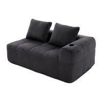 SOFA od samta s rebrastom strukturom, 158/93/61 cm tamnosiva, s bočnim džepovima i držačima - tamno siva, tekstil (90/60/160cm) - BEAOK